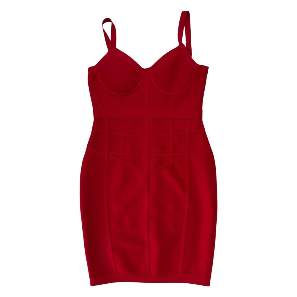 Fashion Nova Bandage Dress L Red Sweetheart Bodycon Cocktail Cage Glam Bandage